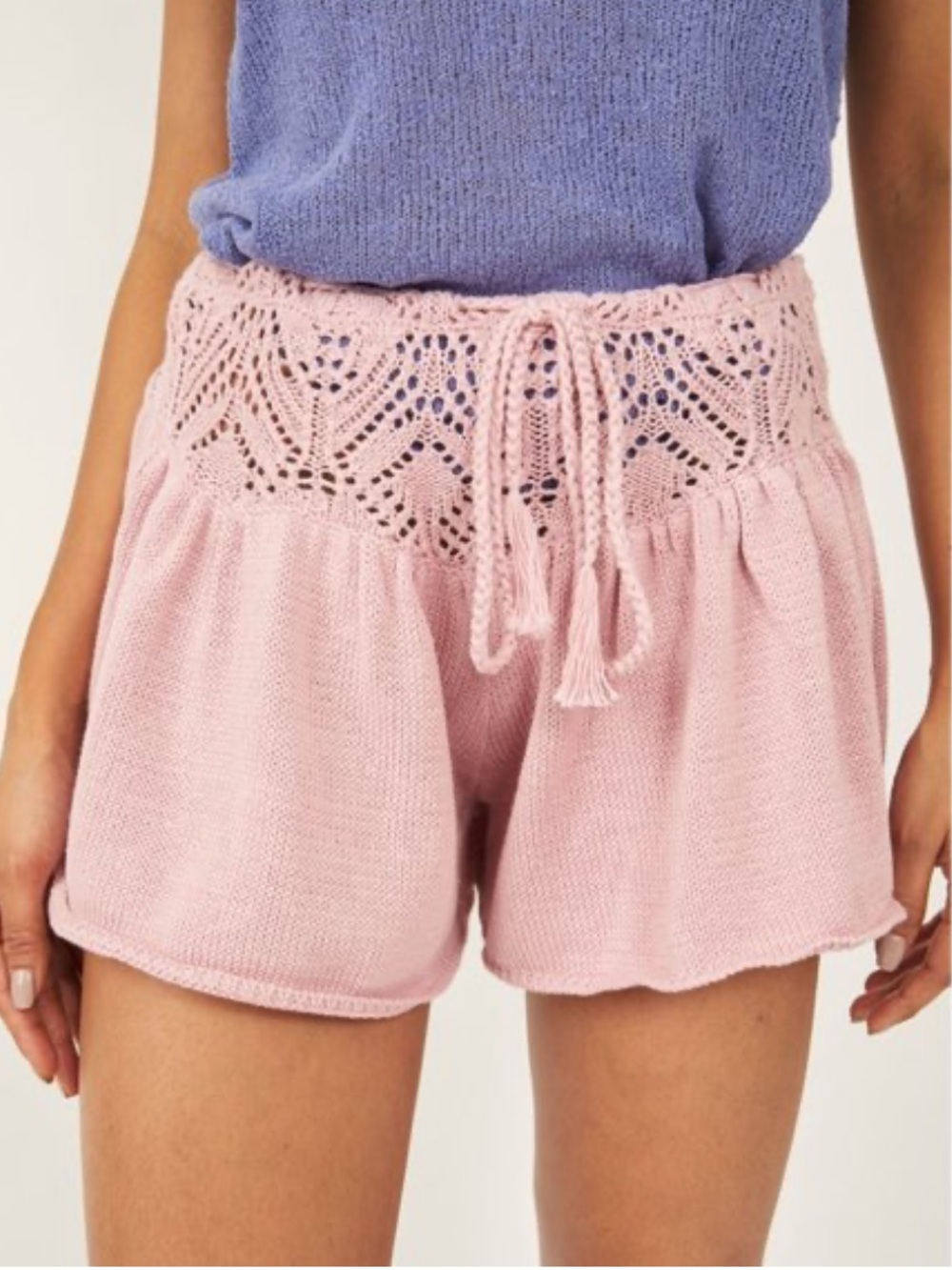 NWT Free People Lily Fauxchet Knit Sweater Shorts – Lilac Wine Size M